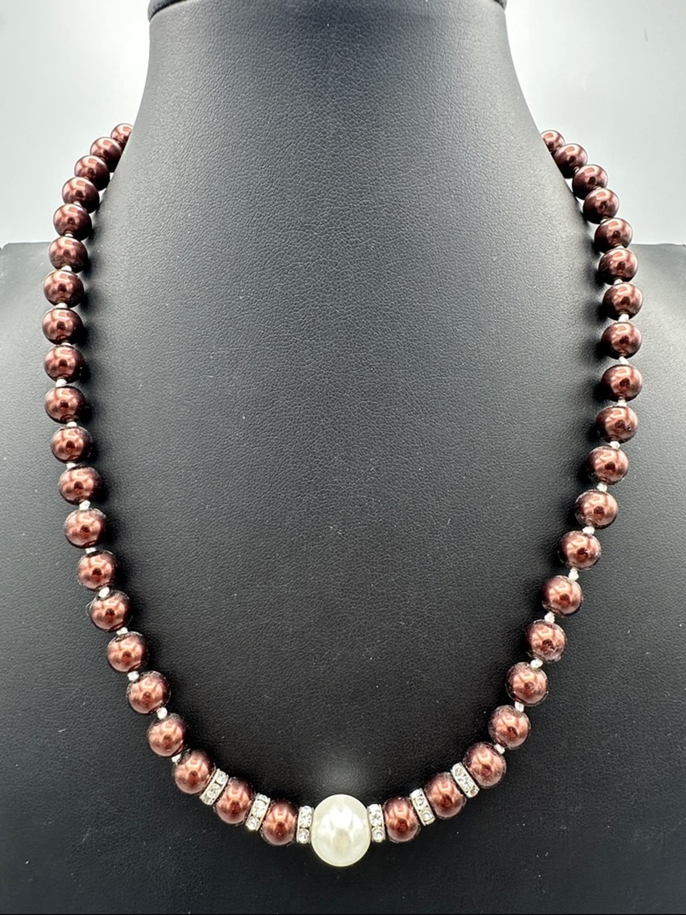 Pearl Accent Brown Beaded Necklace